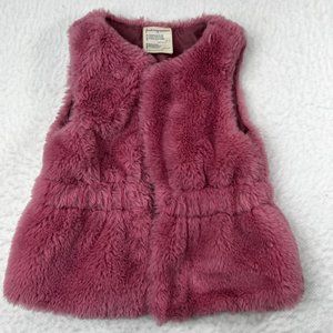 First Impressions Soft Pink Faux Fur Vest Sz. 18M Button Front Elastic Waist